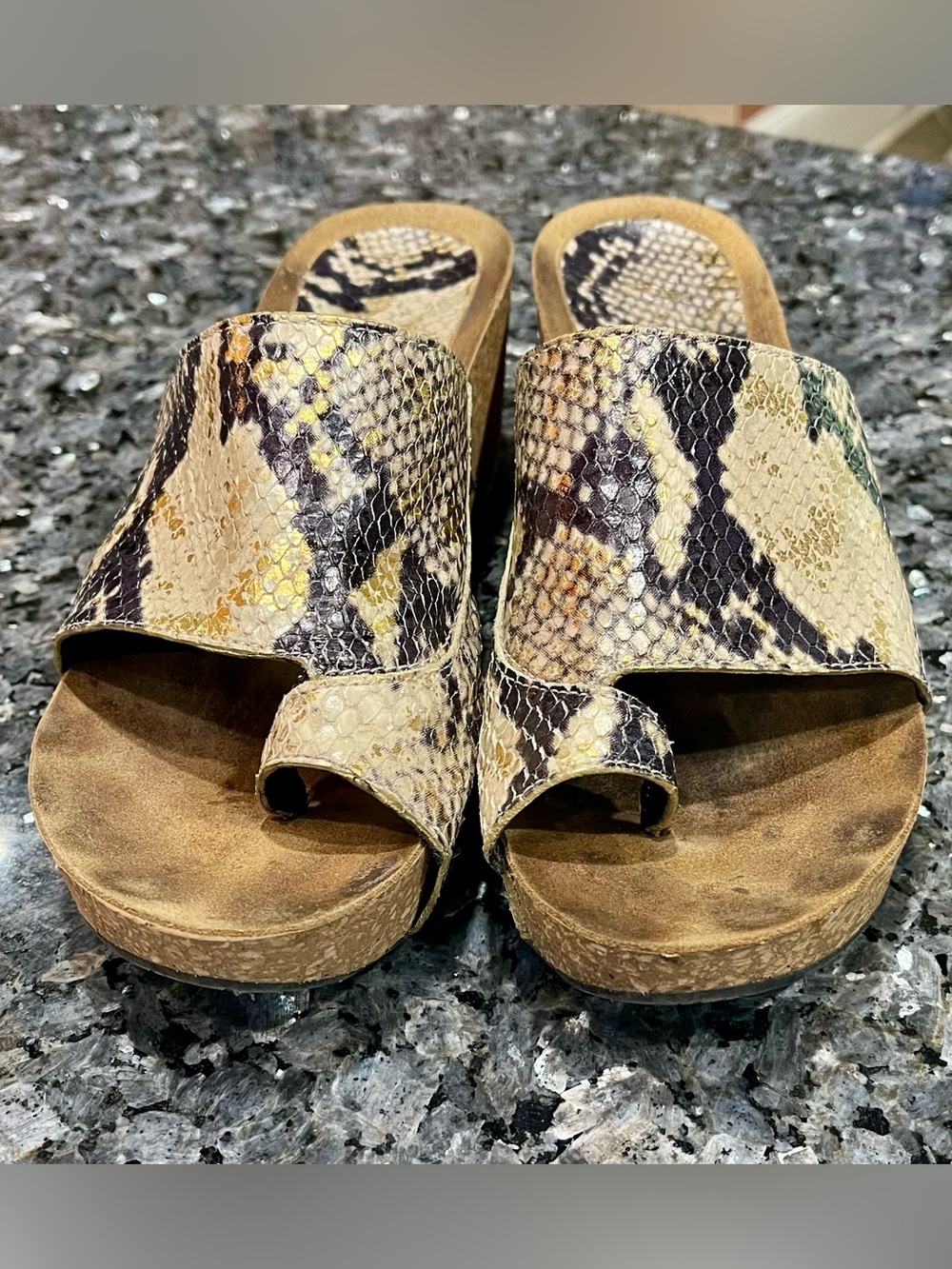 Donald J. Pliner Italy Leather Snake-Print Toe-Loop Wedge Sandals 7.5